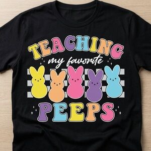Gildan Black Tee with Colorful Bunny Graphic